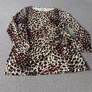 Monroe & Main Womens Blouse Top Size Large Black Cream Red Leopard Long Sleeves